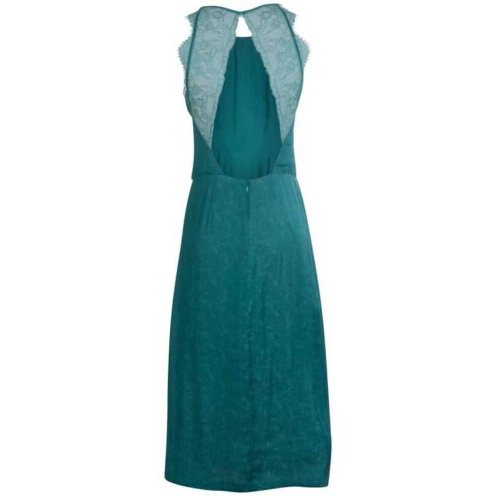 Samsoe & Samsoe Willow ML Long Cut Out Lace Back Brocade Green Dress - Picture 2 of 14